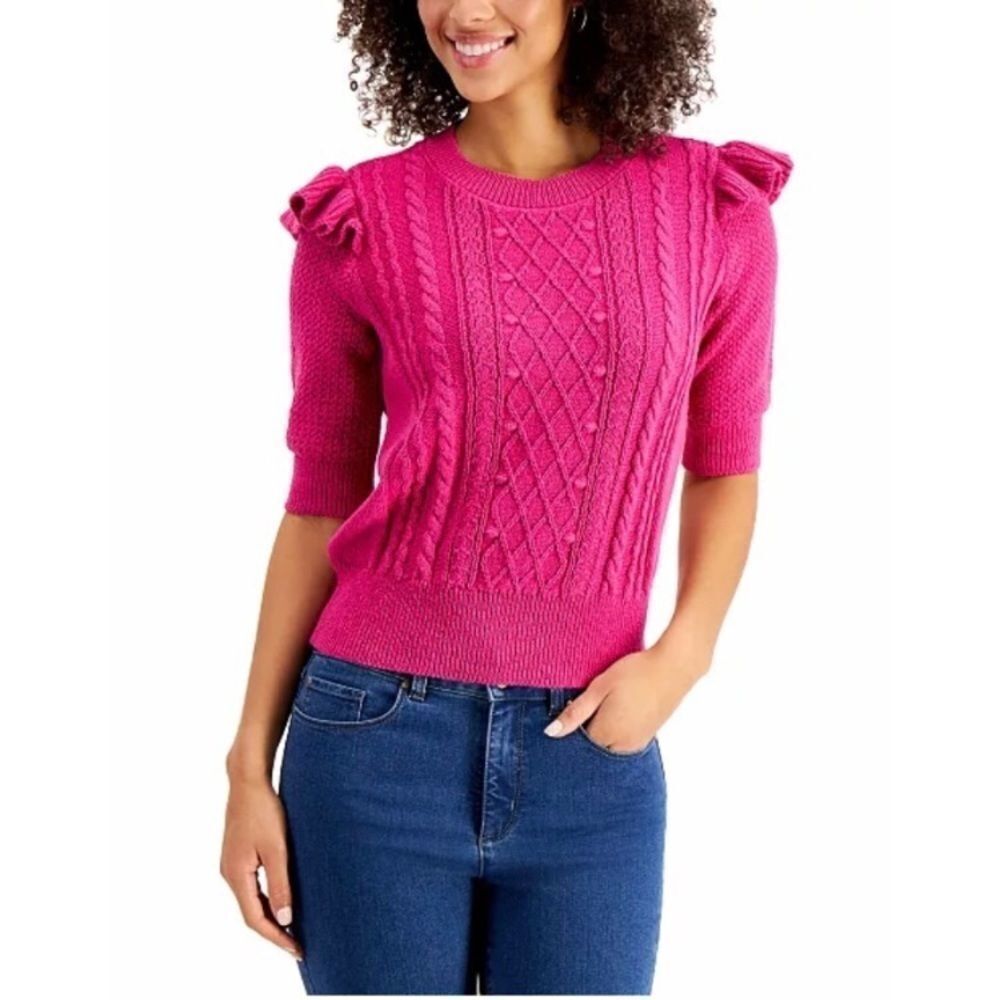 Charter Club Ruffle-Trim Cable-Knit Top